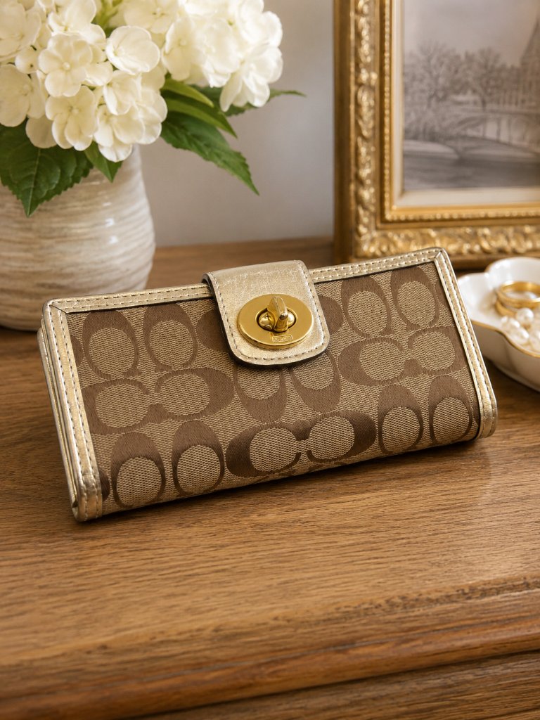 Coach Wallet 43609 Turnlock Signature Slim Envelope Flap